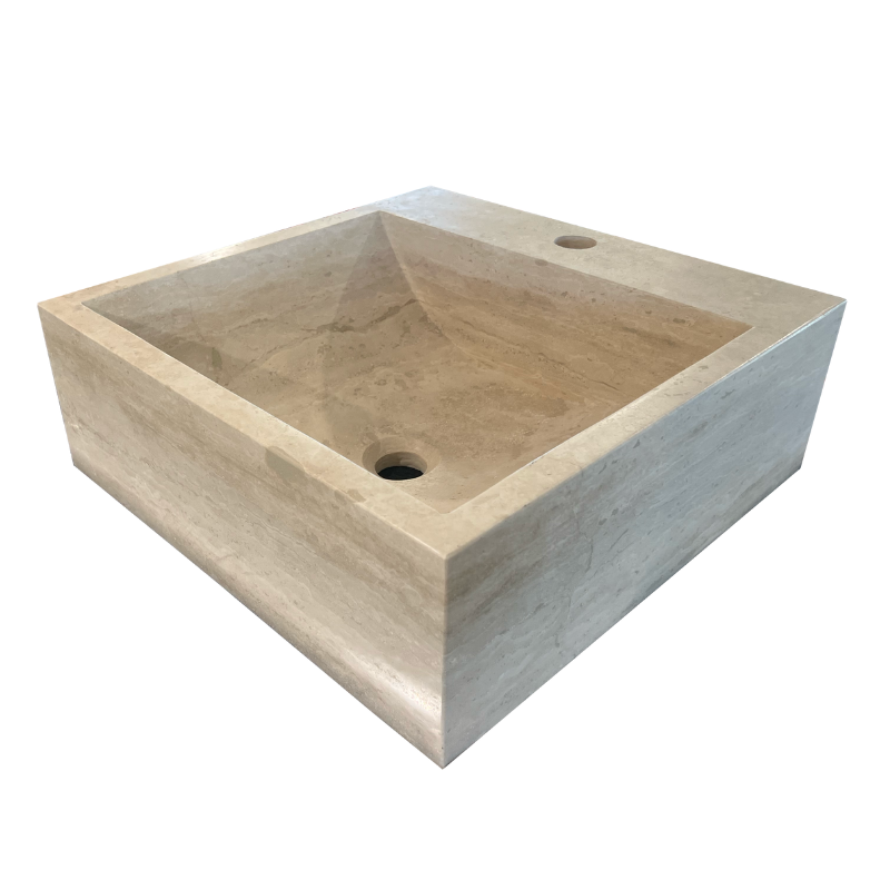 Vasque carrée en pierre naturelle Travertin Beige - Ti'ma Stone