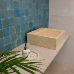 Vasque carrée en pierre naturelle Travertin Beige - Ti'ma Stone