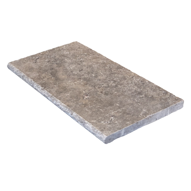 Margelle Travertin Gris Silver Vieilli 61x33x3 cm Bord 1/2 Rond