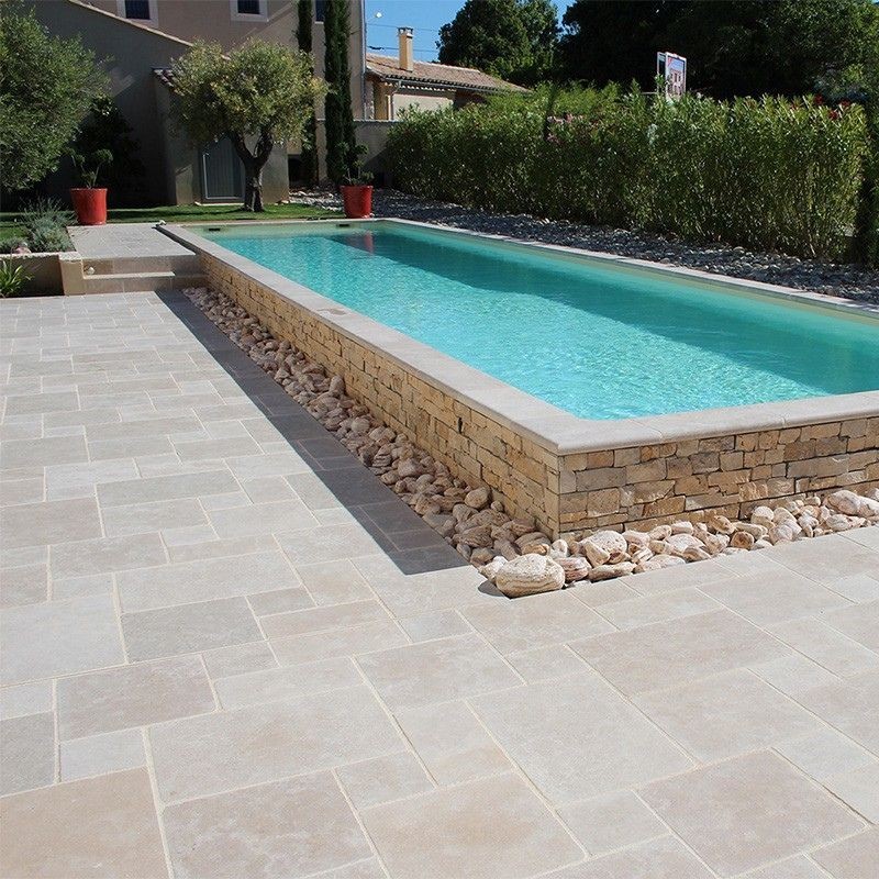 Margelle pierre Sinaï Beige Vieillie 60x30x3 cm Bord 1/2 Rond - Ti'ma Stone