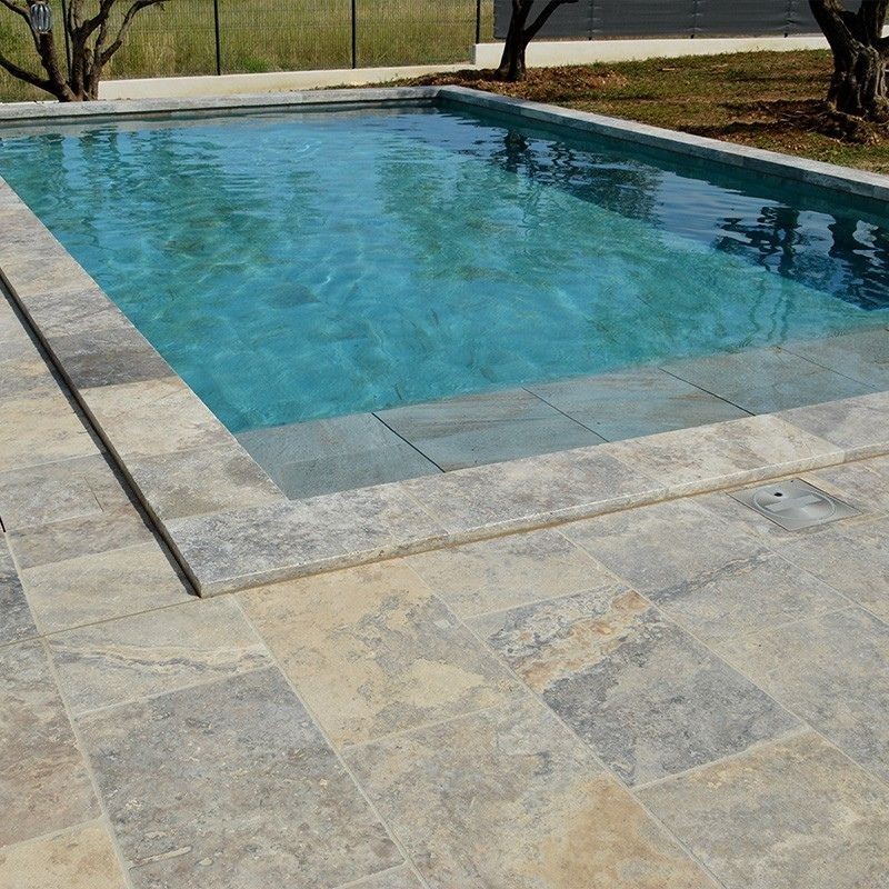Dallage Travertin Gris 1er choix Vieilli 61x40,6x1,2 cm - Ti'ma Stone