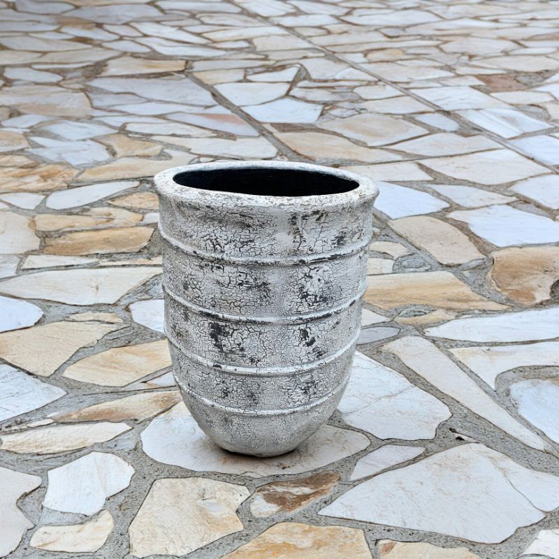 Pot décoratif en fibre de ciment Anzel Cream & Black Cracking - Ti'ma Stone