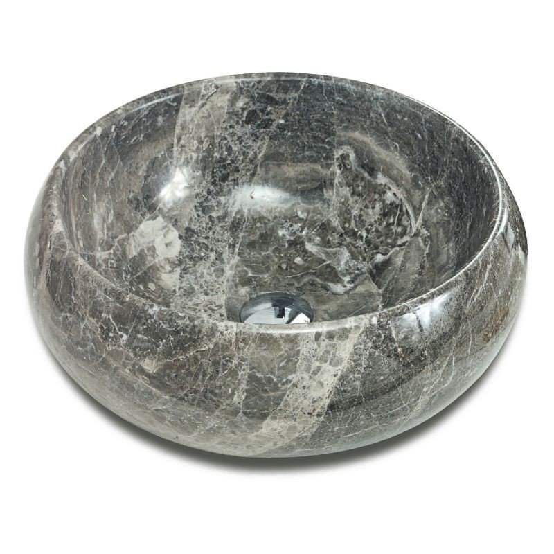 Vasque à poser ronde en pierre naturelle Travertin Gris - Ti'ma Stone
