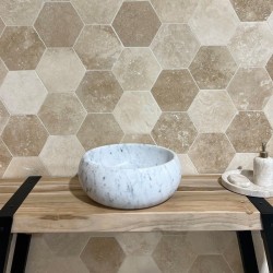 Vasque à poser ronde en pierre Marbre blanc 45x17 cm  - Ti'ma Stone