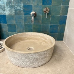 Vasque à poser ronde en pierre naturelle Atlas Beige - Ti'ma Stone