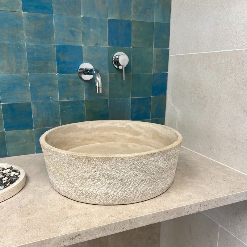 Vasque à poser ronde en pierre naturelle Atlas Beige - Ti'ma Stone