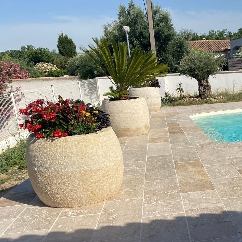 Pot à plante en pierre naturelle Atlas Beige Milano - Ti'ma Stone