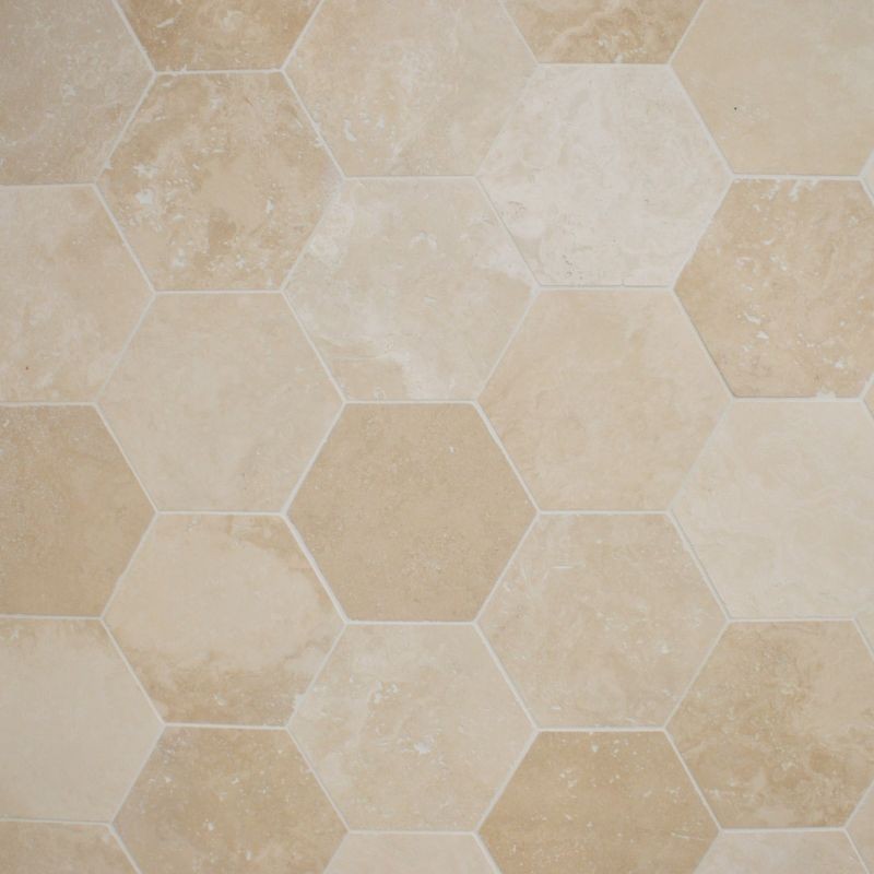 Tomette hexagonale Travertin Beige Ivoire - Ti'ma Stone