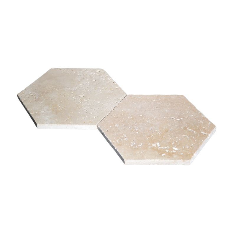 Tomette hexagonale Travertin Beige Ivoire - Ti'ma Stone