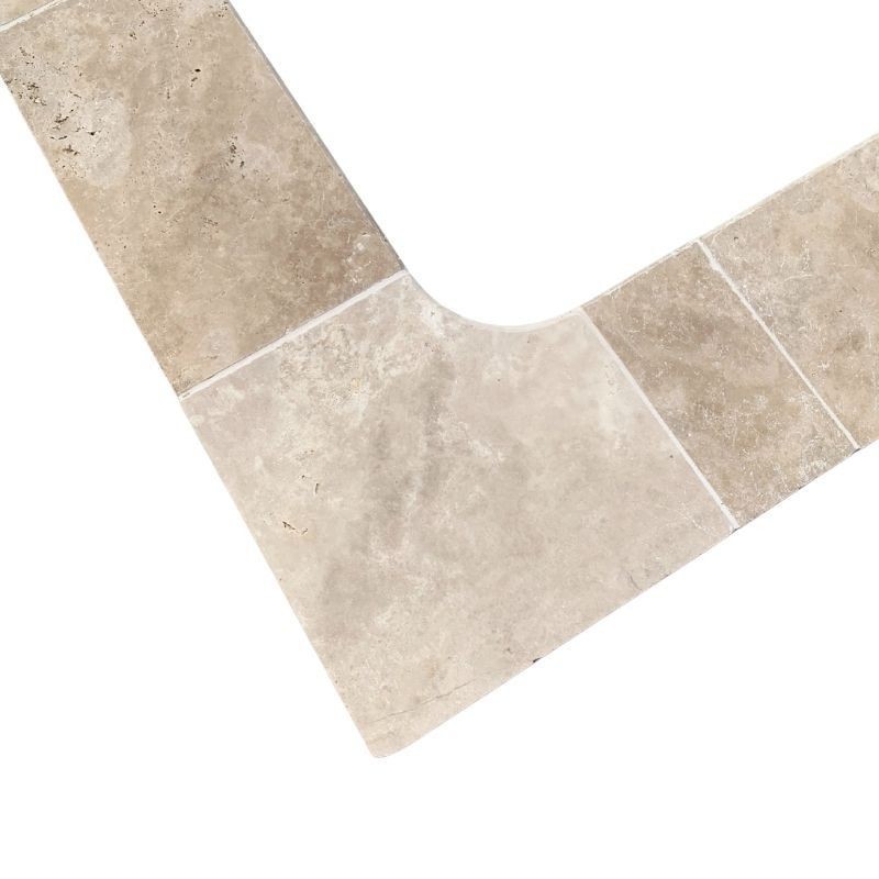 Margelle d'angle rentrant Travertin Beige 48x48x3 cm Bord 1/2 Rond