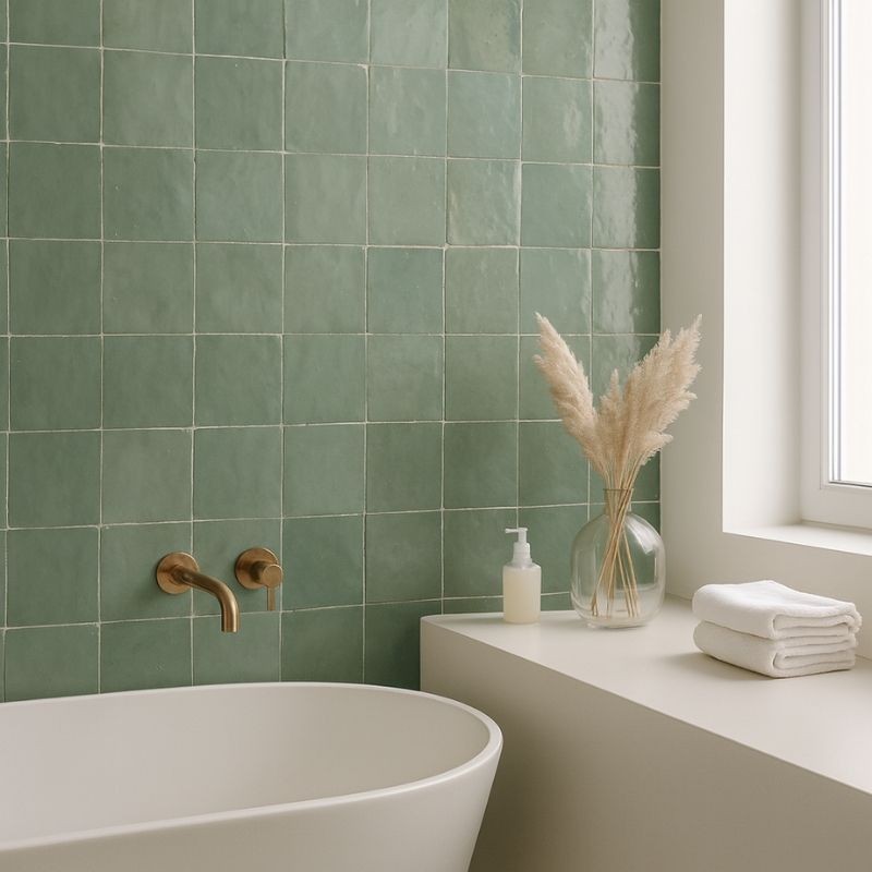 Carrelage Zellige Marocain Vert Amande N°61 10x10 cm - Ti'ma Stone