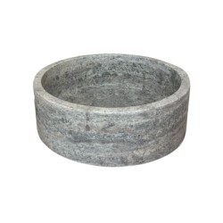 Vasque à poser ronde en pierre naturelle Travertin Gris 40x13 cm