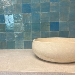 Vasque à poser ronde en pierre naturelle Travertin Beige - Ti'ma Stone