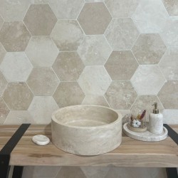 Vasque ronde pierre naturelle Travertin Beige 40x13 - Ti'ma Stone