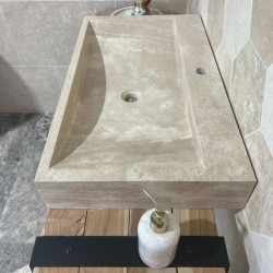 Vasque à poser rectangulaire en pierre naturelle Travertin Beige