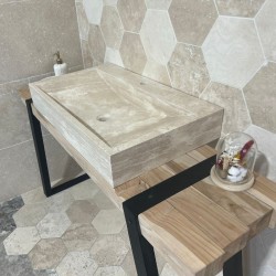 Vasque à poser rectangulaire en pierre naturelle Travertin Beige