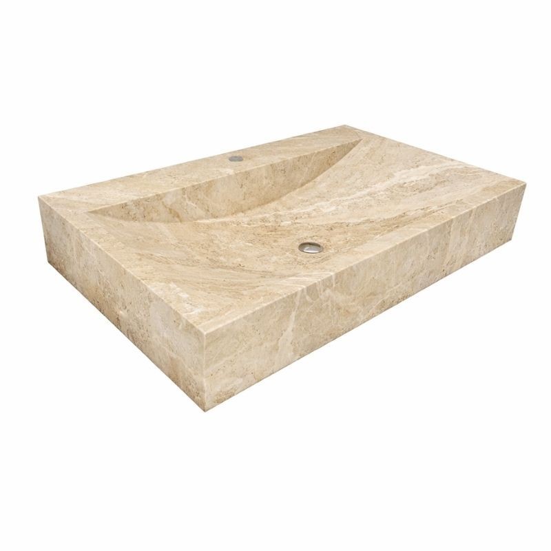 Vasque à poser rectangulaire en pierre naturelle Travertin Beige