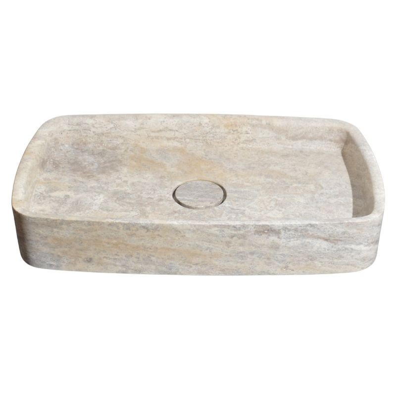 Vasque à poser rectangulaire en Travertin Gris - Ti'ma Stone
