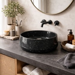 Vasque à poser ronde en pierre Marbre Noir 41x15 cm - Ti'ma Stone