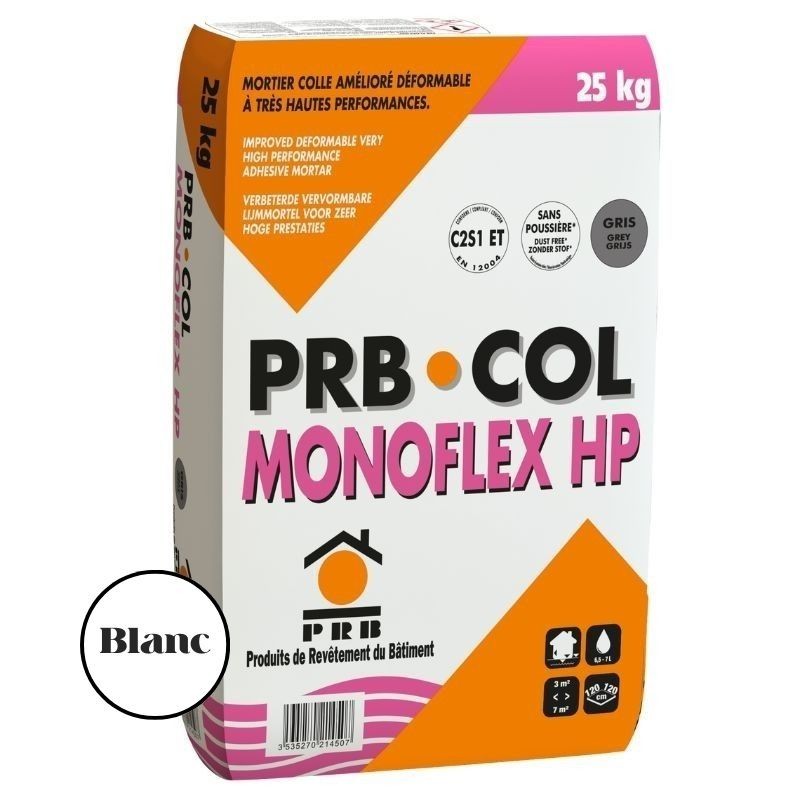 Mortier Colle PRB Monoflex HP - Blanc - 25 kg - Ti'ma Stone