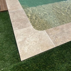 Margelle d'angle rentrant Travertin Beige Mix 48x48x3 cm Bord droit