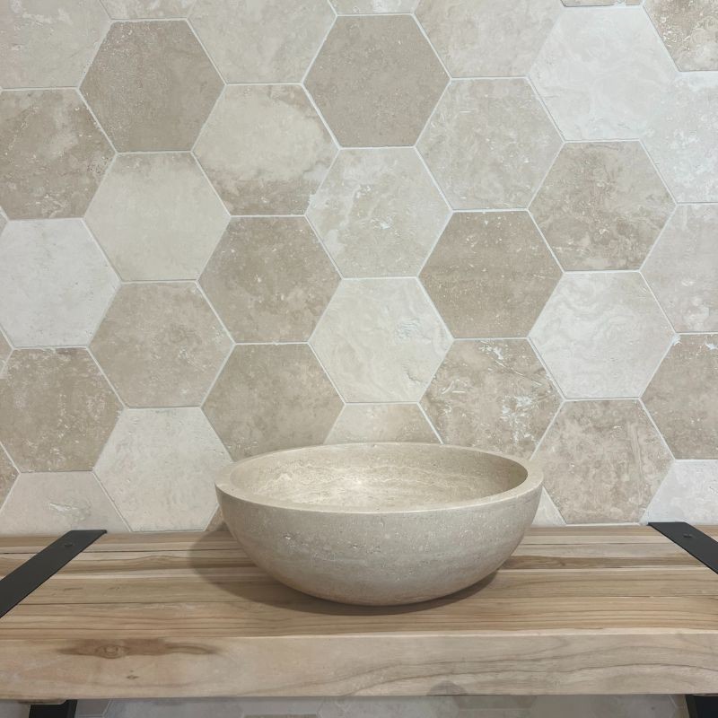 Vasque à poser ronde Travertin Beige GRKC Ø 33 cm - Ti'ma Stone