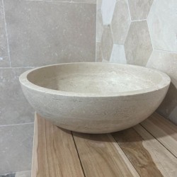 Vasque à poser ronde Travertin Beige GRKC Ø 33 cm - Ti'ma Stone