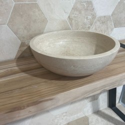 Vasque à poser ronde Travertin Beige GRKC Ø 33 cm - Ti'ma Stone