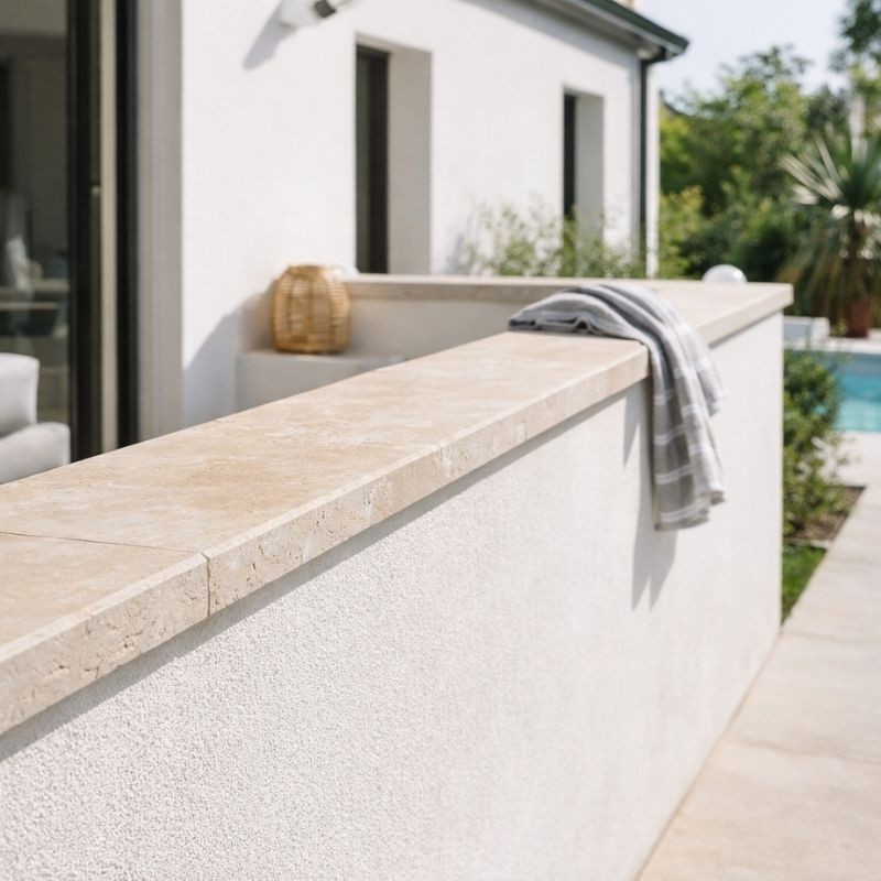 Couvertine Mur Travertin Beige 1er choix 100x33x3 cm - Ti'ma Stone