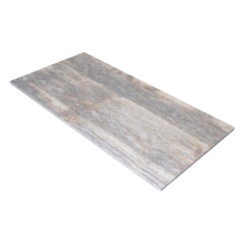 Dallage Travertin Gris Silver Brossé Long. Libre x40,6x1,2 cm - Ti'ma Stone
