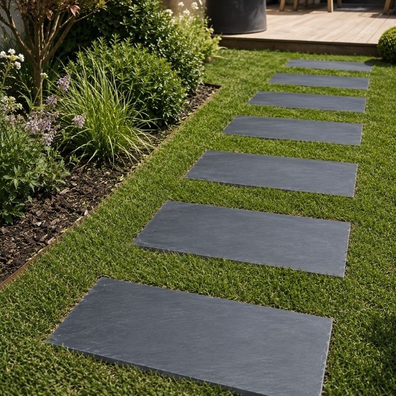 Pas Japonais Rectangle en Ardoise Noire 60x30x2-4 cm - Ti'ma Stone