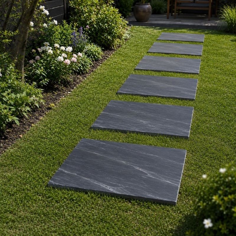 Pas Japonais Rectangle en Ardoise Noire 60x50x2-4 cm - Ti'ma Stone