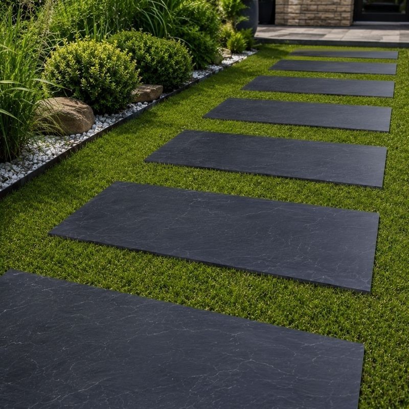 Pas Japonais Rectangle en Ardoise Noire 150x50x2-4 cm - Ti'ma Stone