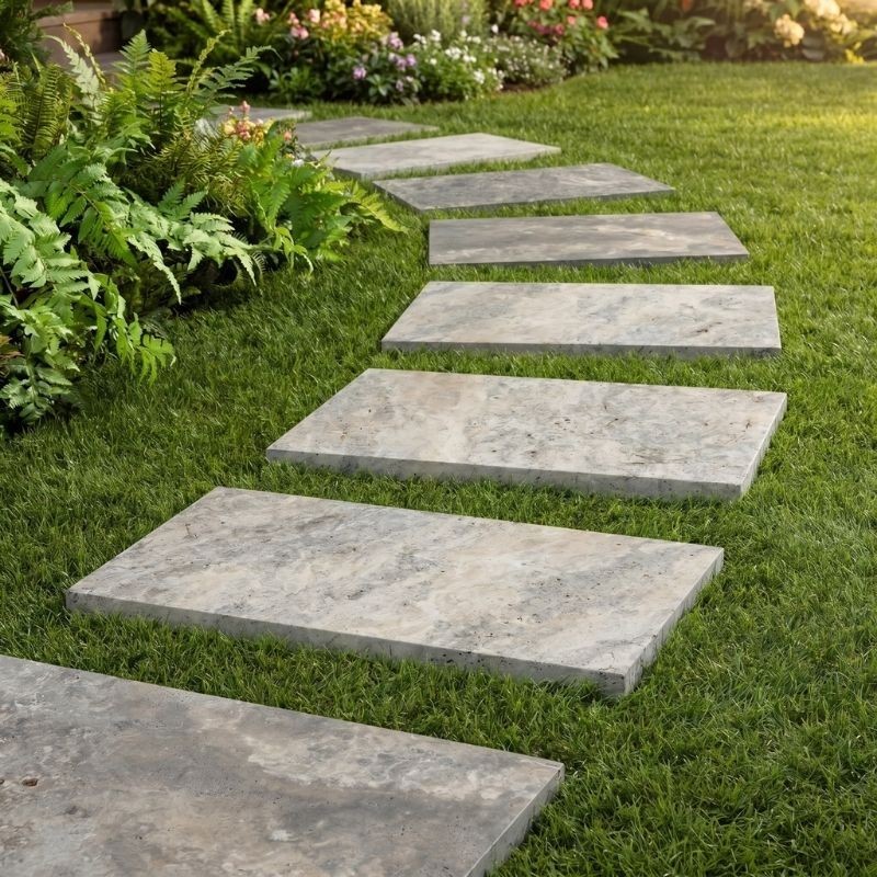 Pas japonais Rectangle Travertin Gris 61x33x3 cm - Ti'ma Stone